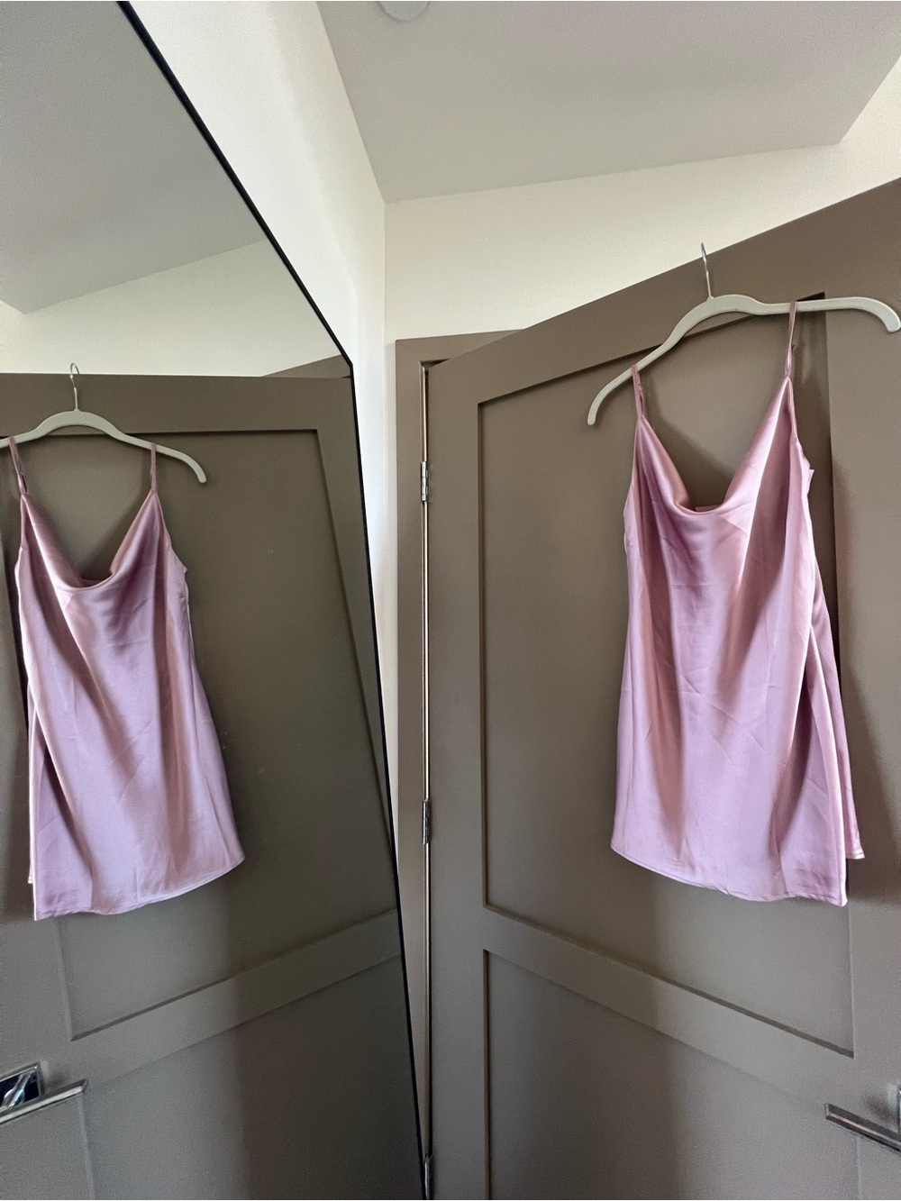 Satin Cowl Neck Mini Dress in Dusty Rose